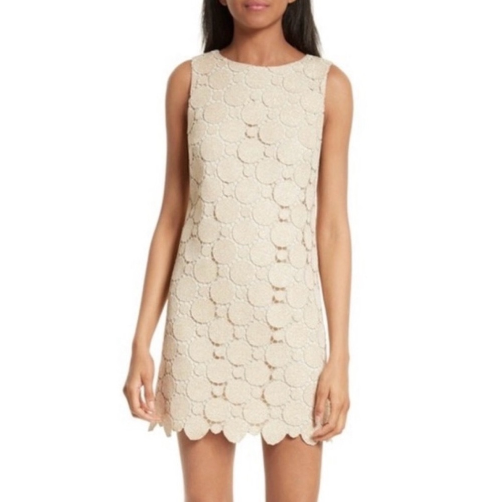 Gold dot lace shift dress